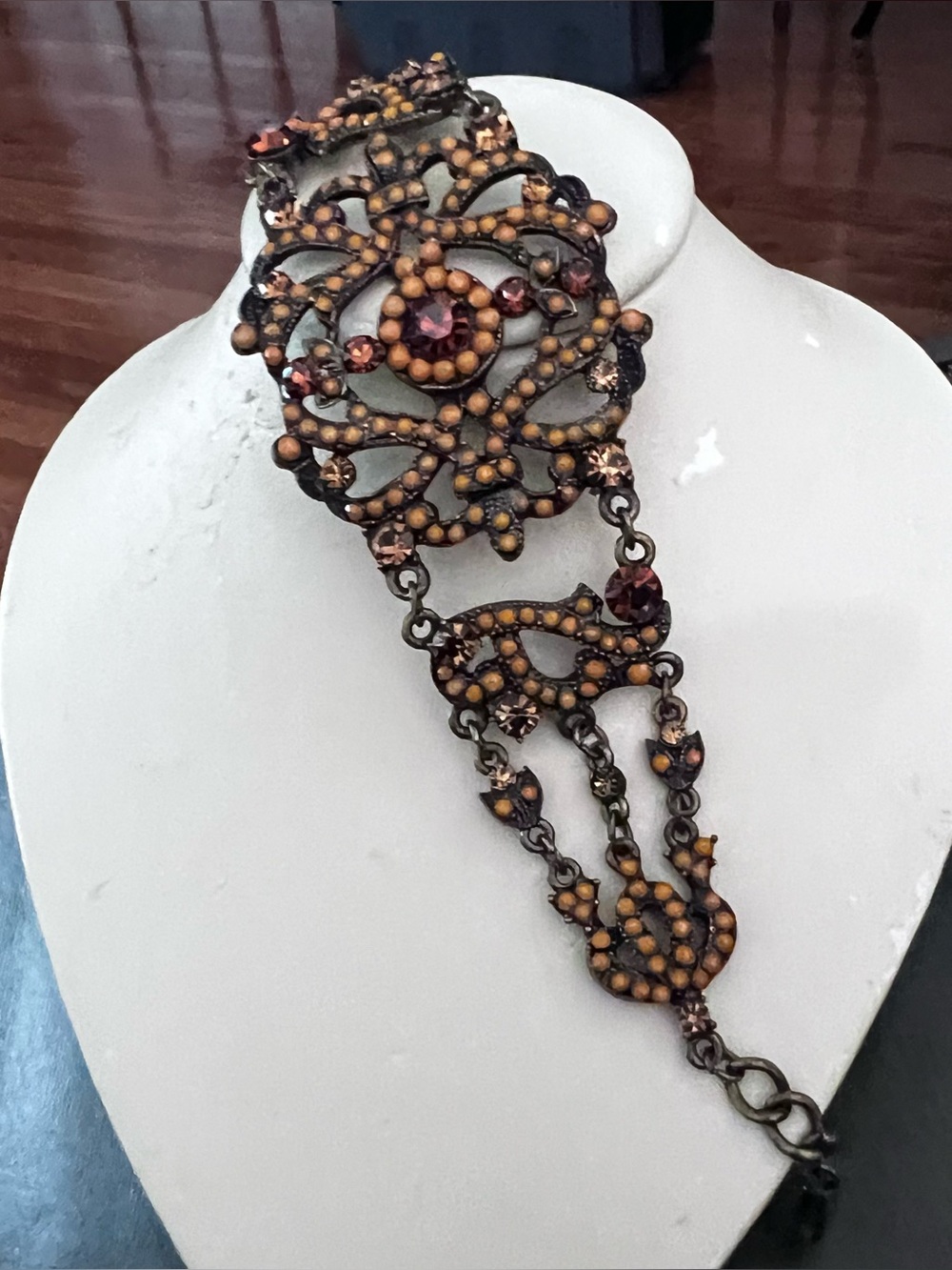 Vintage Filigree Bracelet with Amber and Brown Accents - Vintage GLOWS
